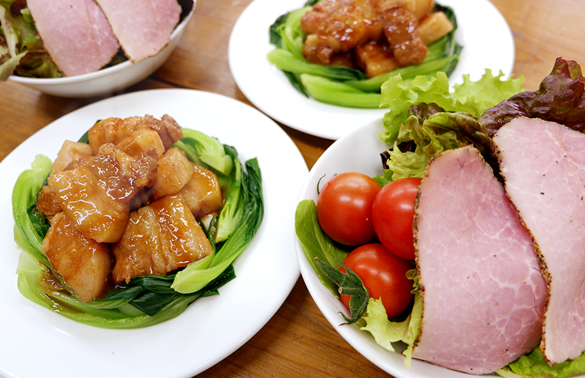 【シェフのこんだて直送便】豚バラのさっぱり酢煮とペッパーボンレスハムのサラダ