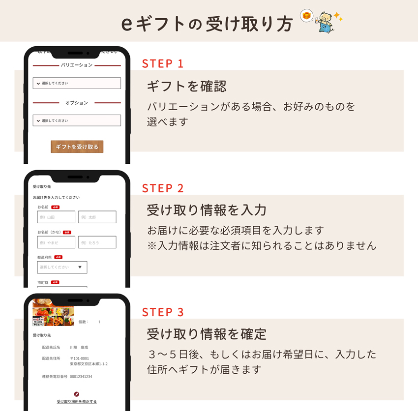 伊豆沼農産の「eギフト」の受け取り方説明
