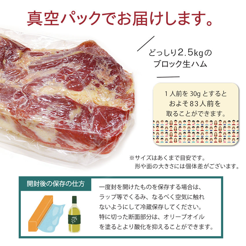 モモ生ハムブロックは真空パックでお届けします。